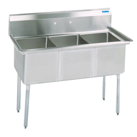 Bk Resources Three Compartment Sink 16 in x 20 in, 3, 2, Free Standing, Stainless Steel BKS-3-1620-12